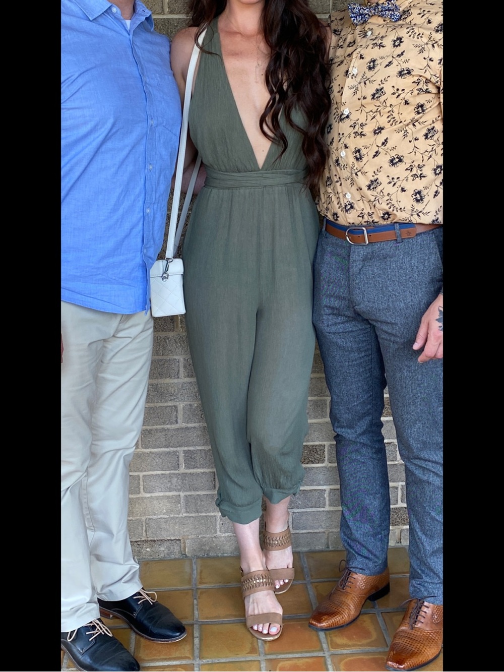 Lulu's Olive Green Deep V-Neck Cinched-Waist Jumpsuit